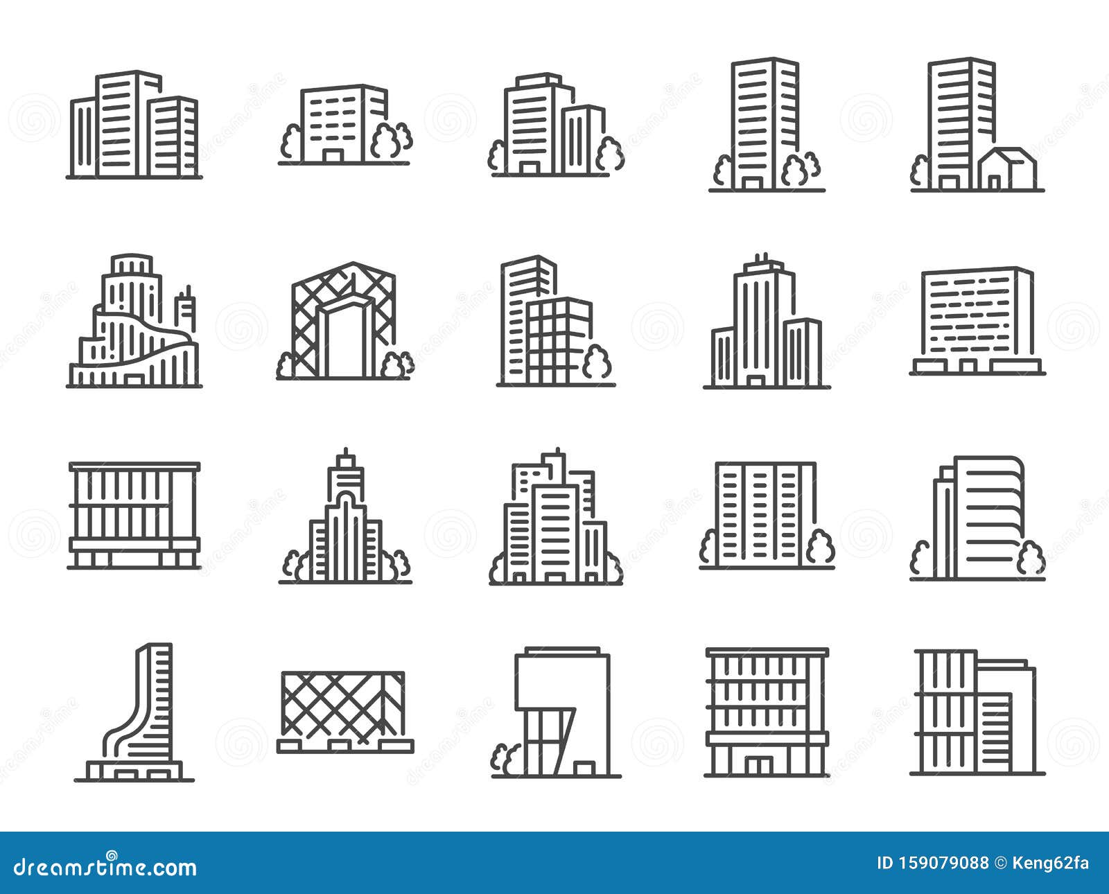 building line icon set. included icons as city  scape, architecture,ÃÂ dwelling, skyscraper, structure and more.